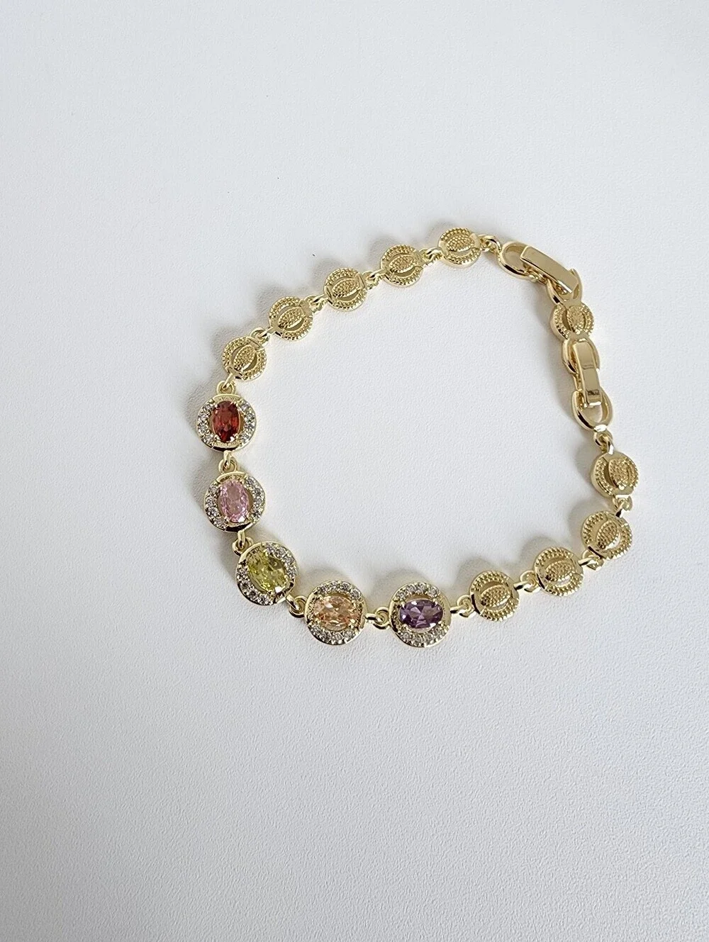 Gold Plated Multicolor CZ Tennis Bracelet 7.5